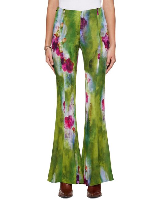 Acne Green Flared Tie-Dye Print Trousers
