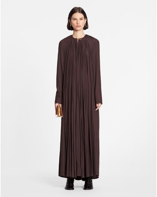 Lanvin Purple Long-Sleeved Pleated Dress
