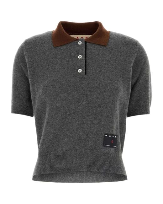 Marni Gray Short-Sleeved Knit Polo Shirt