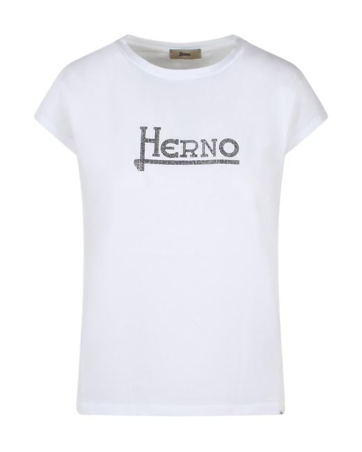 Herno White Logo Embellished Crewneck T-Shirt