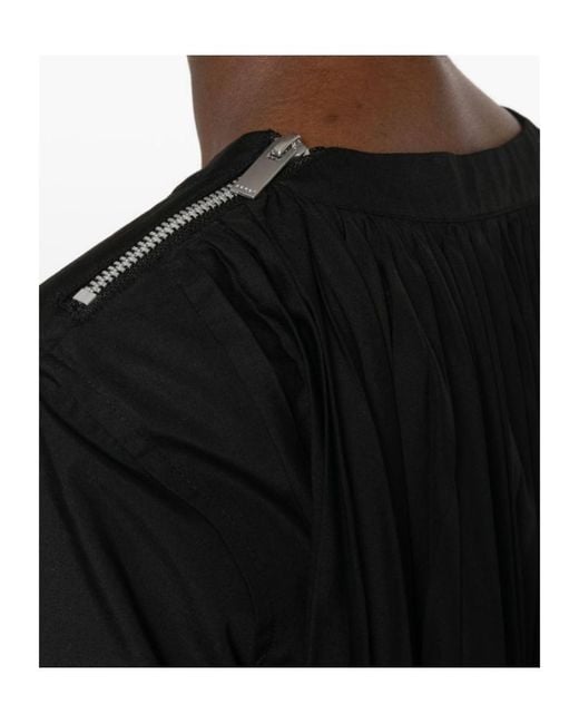 Sacai Black Pleated Crewneck Mini Dress