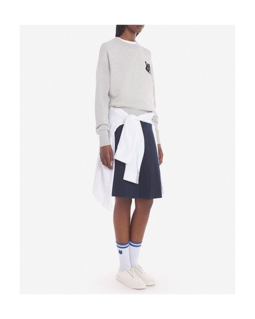 Maison Kitsuné Gray Maison Kitsuné Fox Intarsia-Knit Crewneck Jumper