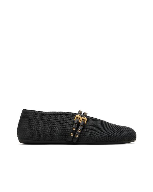 Alaïa Black Alaïa Studded Strap Knit Flat Shoes