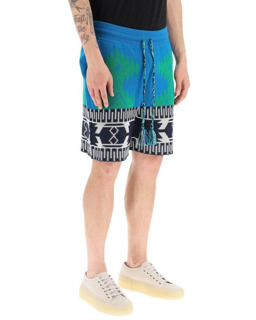 Alanui Blue Intarsia Motif Drawstring Shorts for men