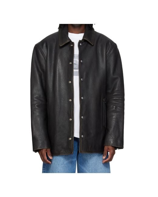 Alexander Wang Black Snap Front Leather Jacket for men