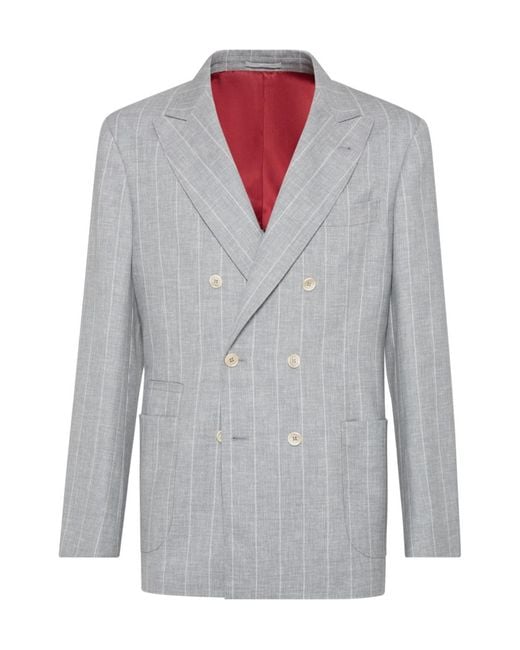Brunello Cucinelli Gray Double-Breasted Blazer for men