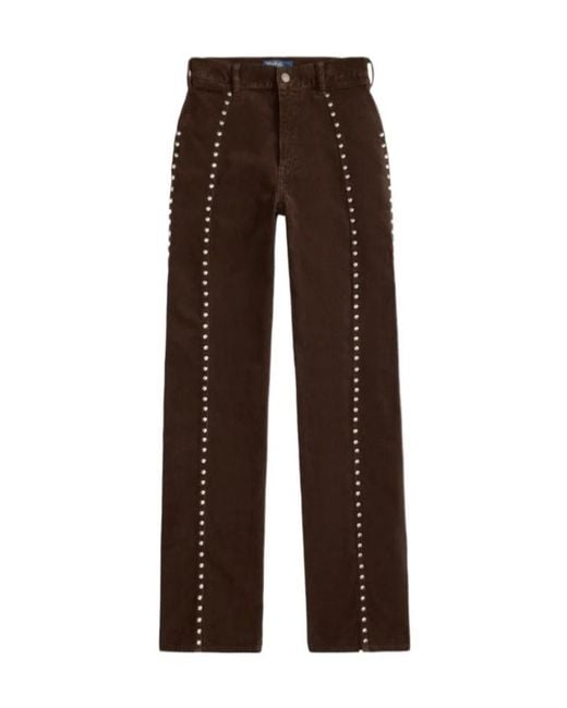 Polo Ralph Lauren Brown Stud-Embellished Corduroy Trousers