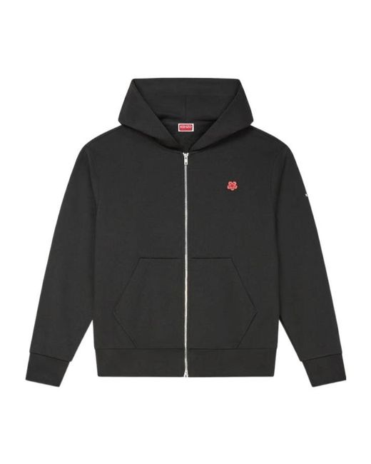 KENZO Black 'Boke Flower' Embroidered Zipped Hoodie for men