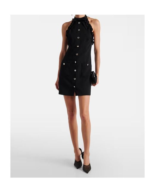 Alessandra Rich Black Bow-Detail Wool-Blend Crepe Minidress