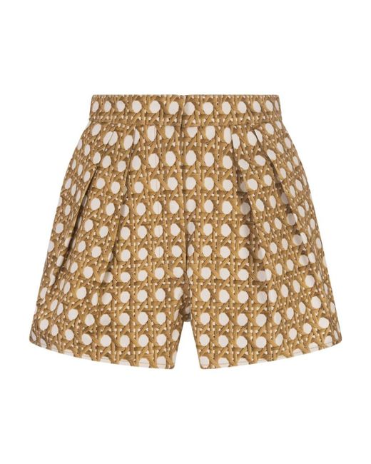 Giambattista Valli Natural Vienna Straw High Waist Pleated Shorts
