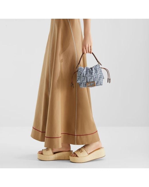 サンダル・ミュール FENDI FENDI SUNSHINE RAFFIA FLATFORM SLIDE SANDAL Fendi Sunshine Fabric Beige | Fendi