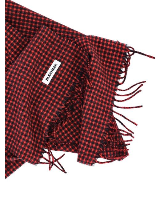 Jil Sander Red Tasseled Scarf