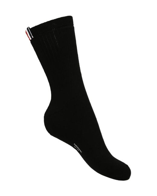 Thom Browne Black 4 Bar Logo Detailed Socks for men