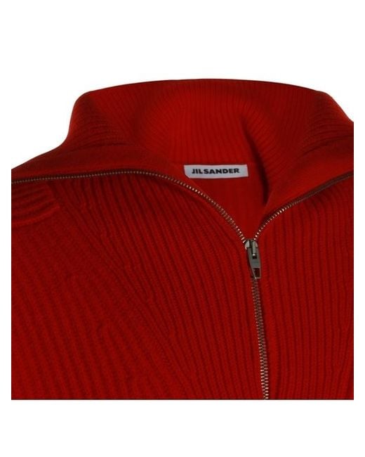 Jil Sander Red Half-Zipped Knitted Jumper for men