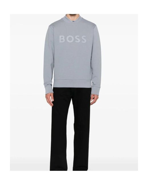 Boss Gray Boss Logo Printed Crewneck Sweatshirt for men