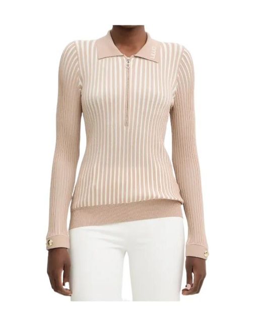 Liu Jo White Striped Polo Top