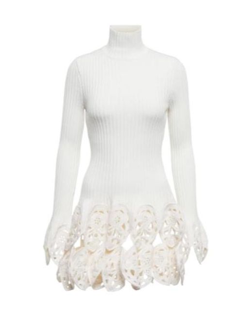 Rabanne White Crochet-Trimmed Wool-Blend Top