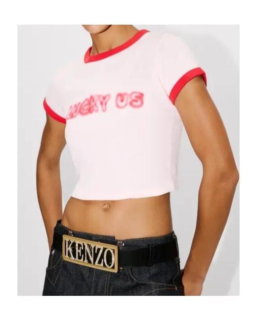 KENZO Pink Crewneck Cropped T-Shirt