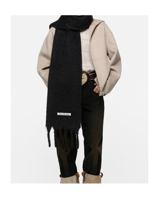 Acne Black Fringed Scarf for men