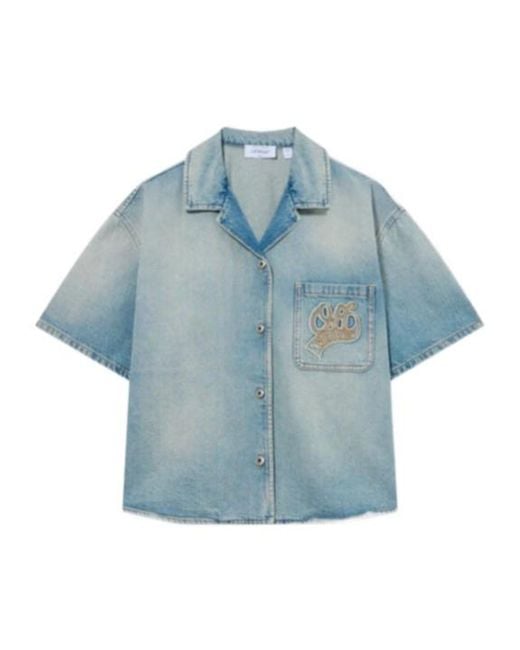 Off-White c/o Virgil Abloh Blue College Patch Denim S/S Shirt