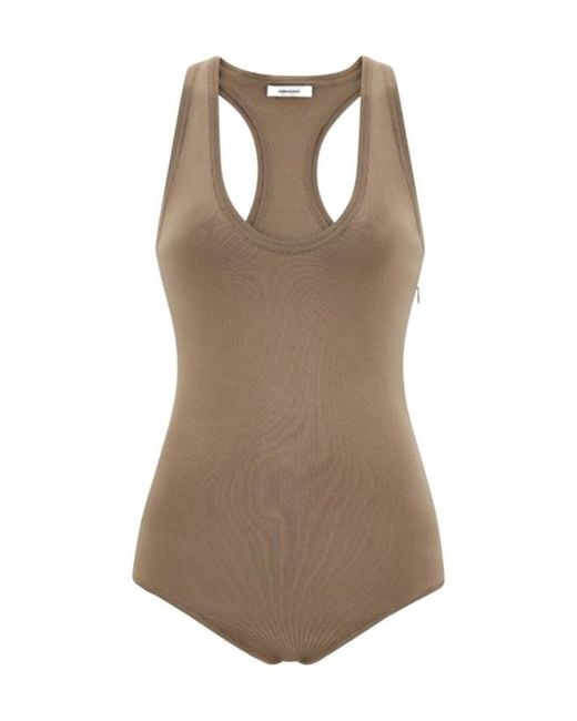 Ferragamo Brown Ferragamo Sleek Racerback Knitted Bodysuit