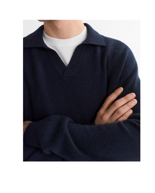Soft Goat Blue Cashmere Polo Sweater for men