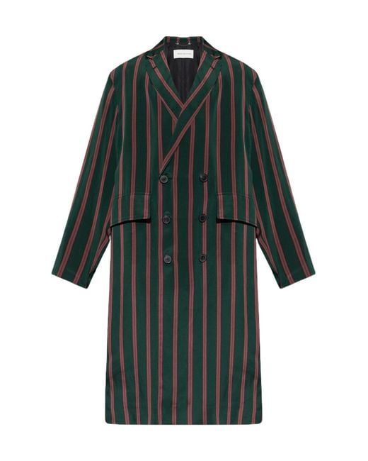 Dries Van Noten Green Striped Coat for men