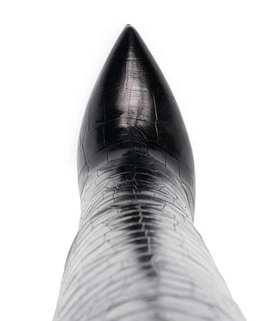 Paris Texas Black Embossed Knee-High Stiletto Boots