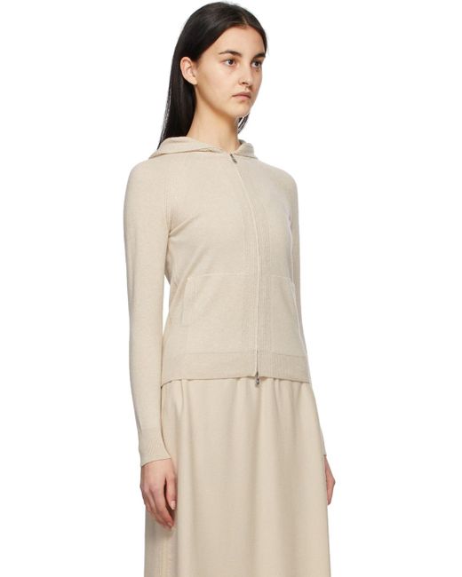 Loro Piana Natural Zip-Up Hooded Knitted Cardigan
