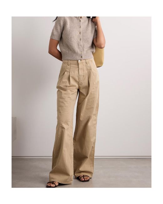 Veronica Beard Natural Pleated Twill Wide-Leg Jeans