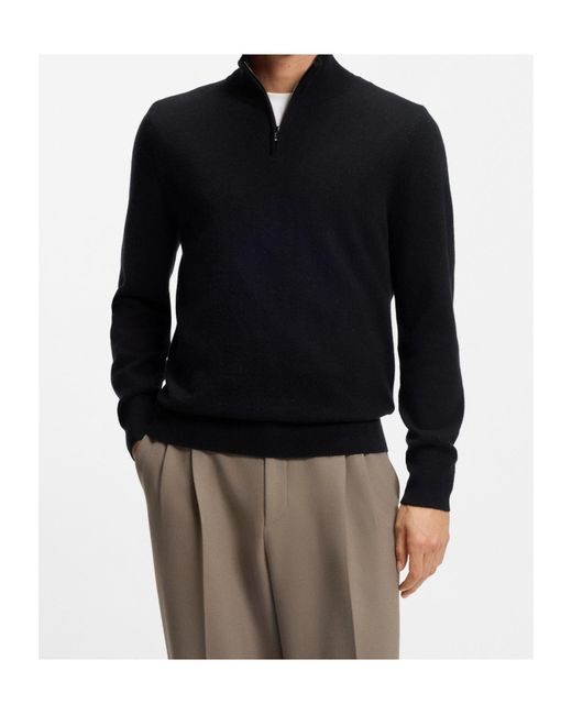 Boss Black Zip-Up High-Neck Sweater for men