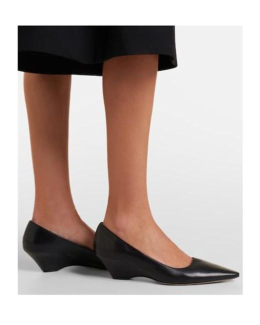 The Row Black Liisa Leather Wedges