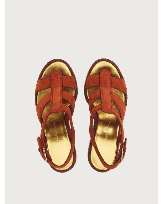 Ferragamo Brown Ankle Strap Wedge Espadrilles