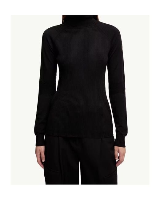 Moncler Black Wool Blend Polo Neck Jumper