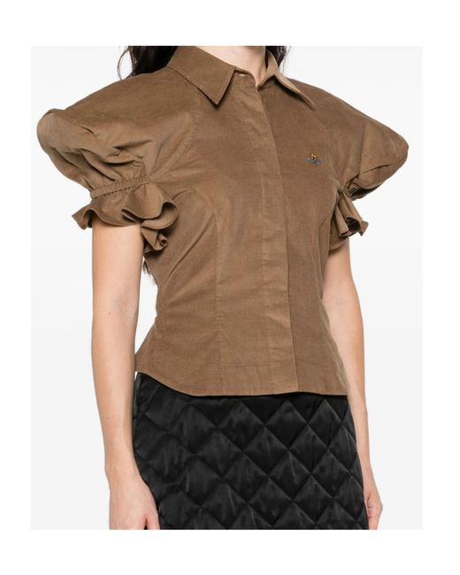 Vivienne Westwood Brown Ruffled-Sleeve Cotton Top