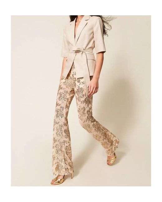 Twinset Natural Sequin-Embellished Trousers