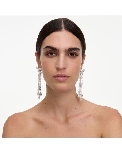 Self-Portrait White Crystal Bow Droplet Earrings
