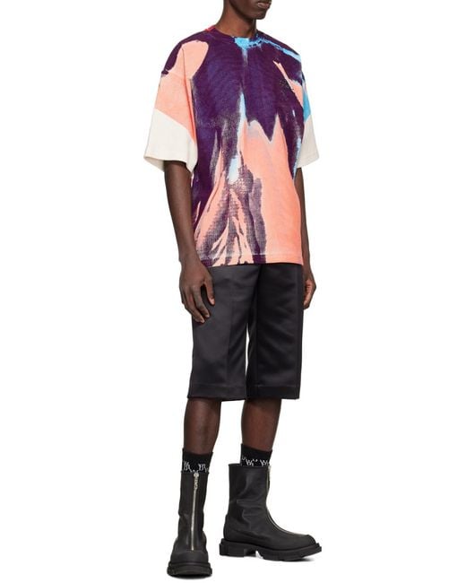 we11done Pink Pattern Printed Short-Sleeved T-Shirt for men