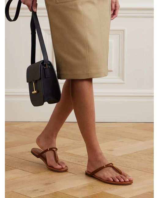 Tom Ford Brown Lily Leather Woven Slippers