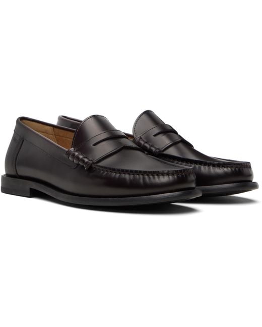 Boss Black Leather Penny Trim Loafers for men
