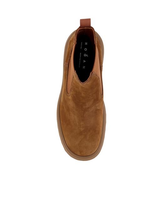 Hogan Brown Round Toe Slip-On Boots