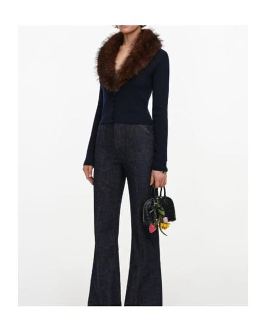 Self-Portrait Black Faux Fur Knit Cardigan