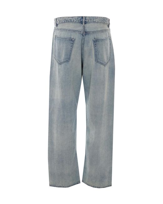 Auralee Blue Faded Selvedge Distressed Jeans for men