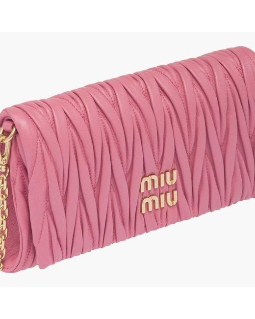 Miu Miu Pink Matelassé Logo Detailed Foldover Shoulder Bag