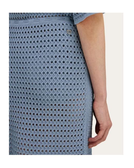 Ferragamo Blue Short Skirt With Open Weave Knit
