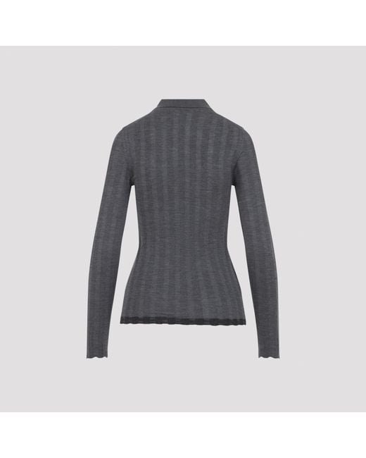 Prada Gray Long-Sleeved Knitted Polo Top