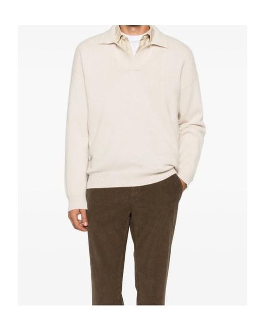 Roberto Collina Natural Long-Sleeved Knitted Polo Shirt for men