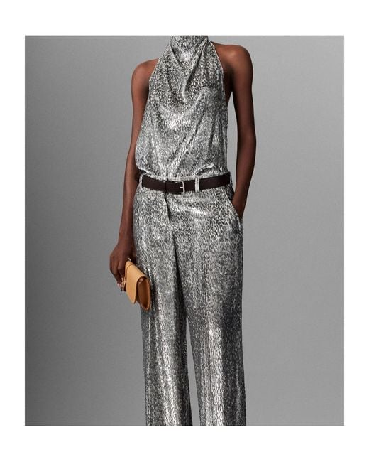 Stella McCartney Gray Metallic Effect Halterneck Top