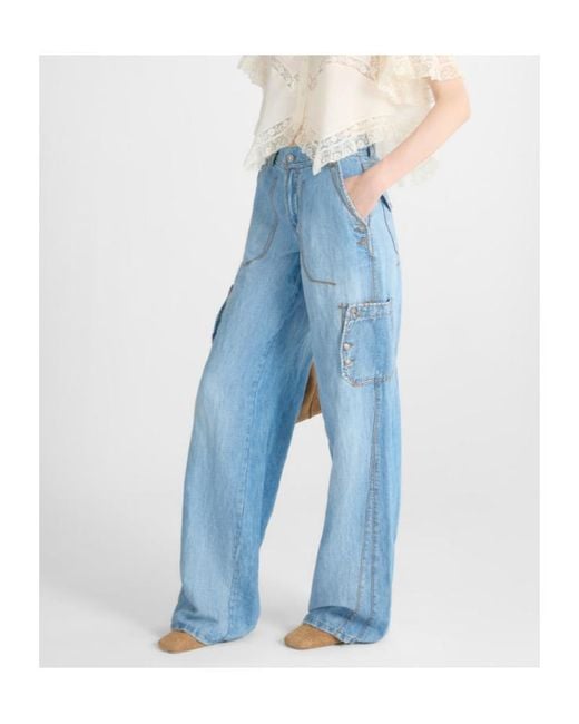 Ermanno Scervino Blue Cargo Wide-Leg Jeans