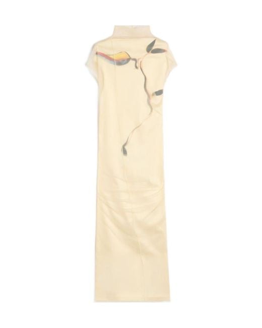Sportmax Natural Spsviale Graphic-Print Open-Back Midi Dress